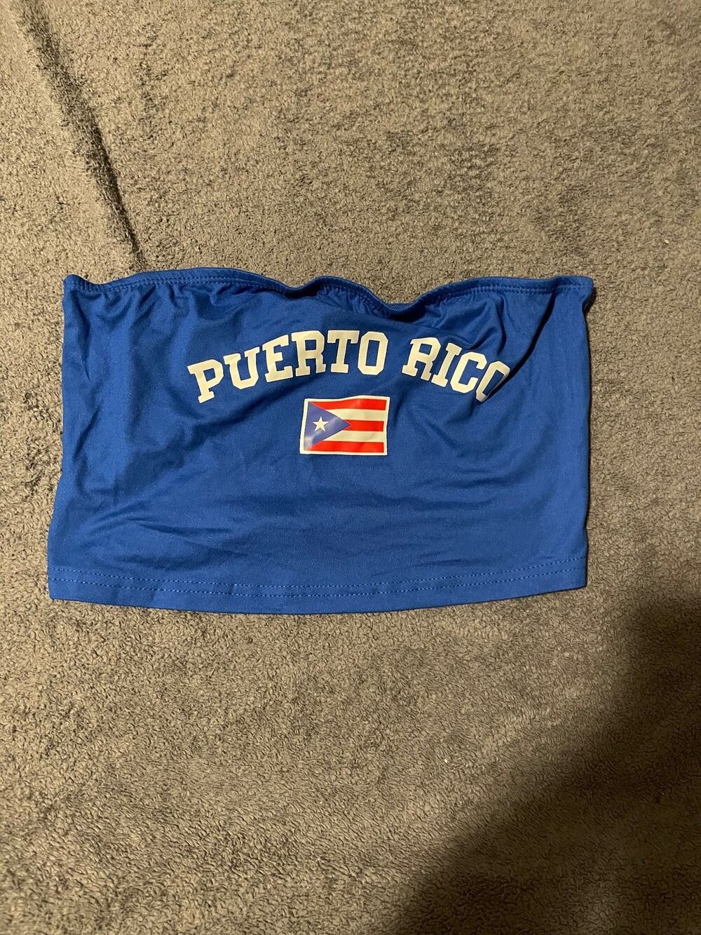 SHEIN Tube Top Womens M Puerto Rico Flag Graphic Blue Strapless Summer Beach